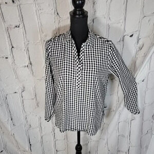Black and white J.Jill Blouse Checkered Buffalo Plaid Long Sleeve V Neck Shirt S